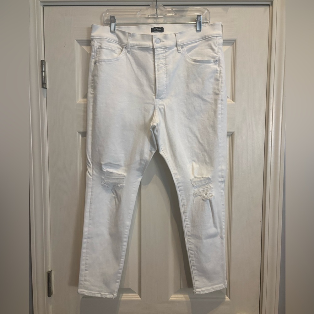 Express Distressed White Skinny Jeans